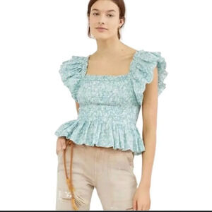 ! Anthropologie Tops Anthropologie Love The Label Smocked Ruffle Square Ne…